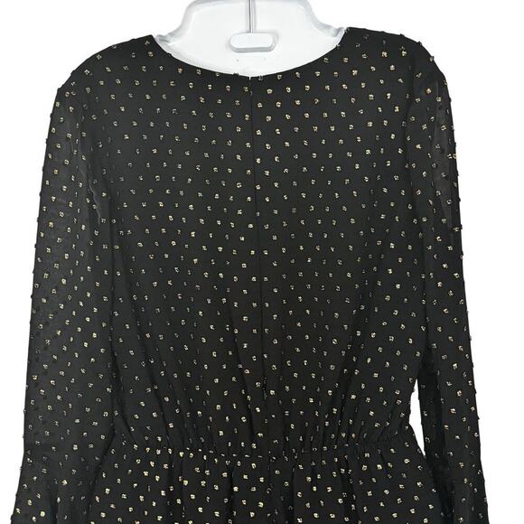 New Jay Godfrey Black Gold Metallic Polka Dot Romper Long Bell Sleeve Sz 6 - Picture 11 of 13